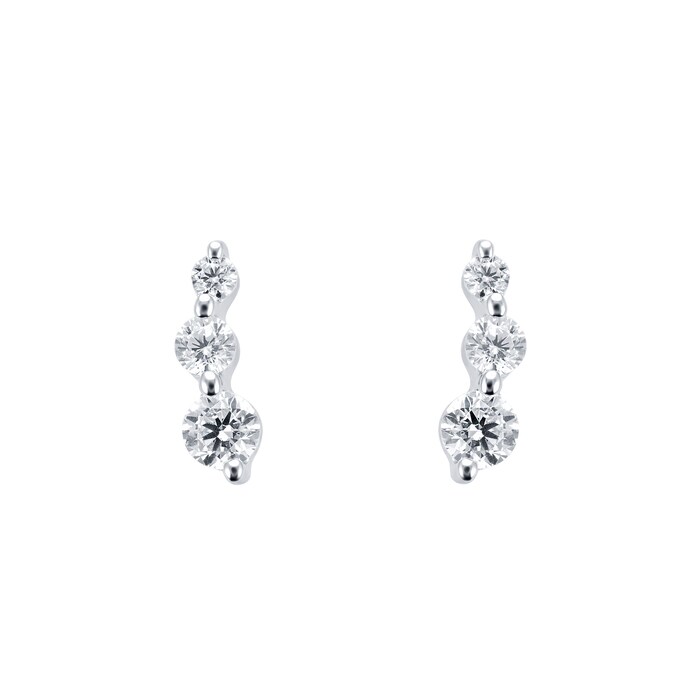 Goldsmiths 9ct White Gold Three Stone Cubic Zirconia Climber Stud Earrings