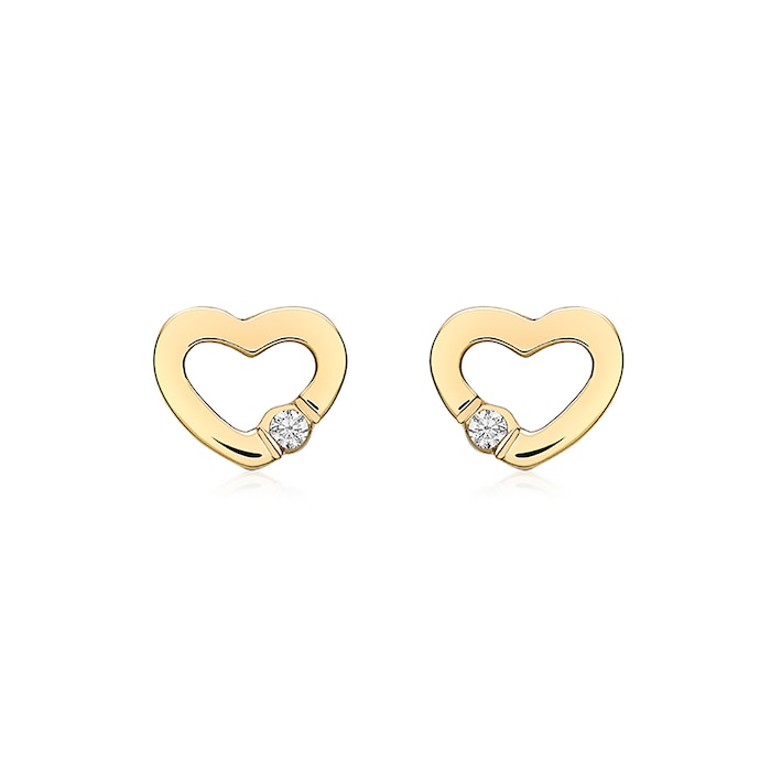 Goldsmiths 9ct Yellow Gold Cubic Zirconia Open Heart Stud Earrings 1.59 ...