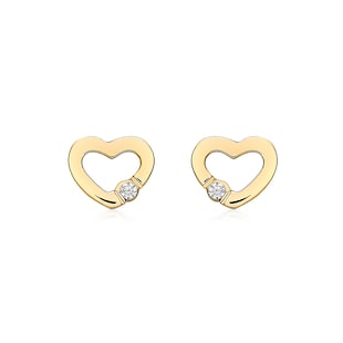Goldsmiths 9ct Yellow Gold Cubic Zirconia Open Heart Stud Earrings