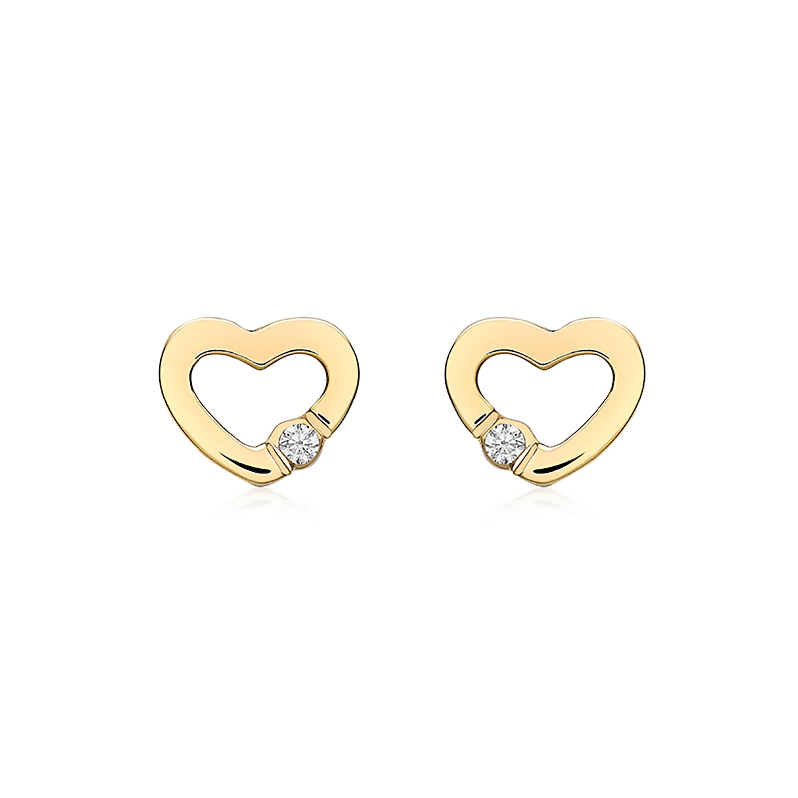 Goldsmiths 9ct Yellow Gold Cubic Zirconia Open Heart Stud Earrings 1.59 ...