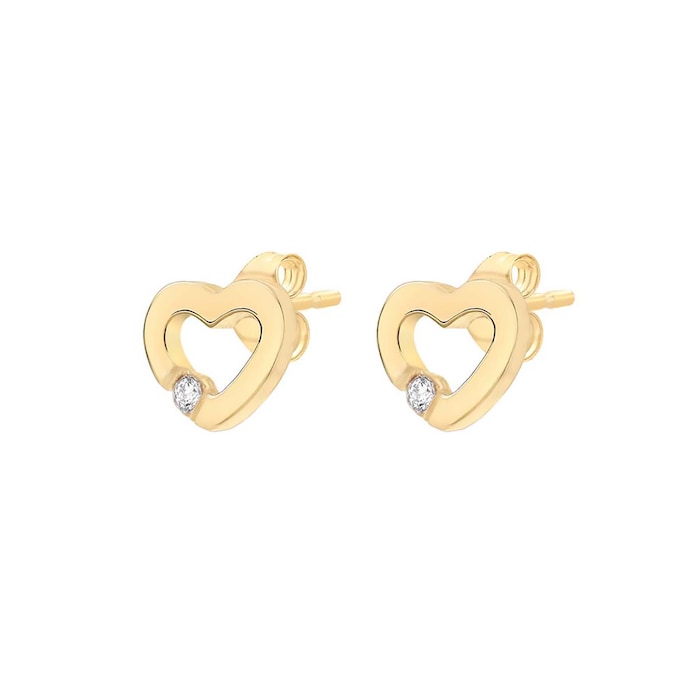 Goldsmiths 9ct Yellow Gold Cubic Zirconia Open Heart Stud Earrings