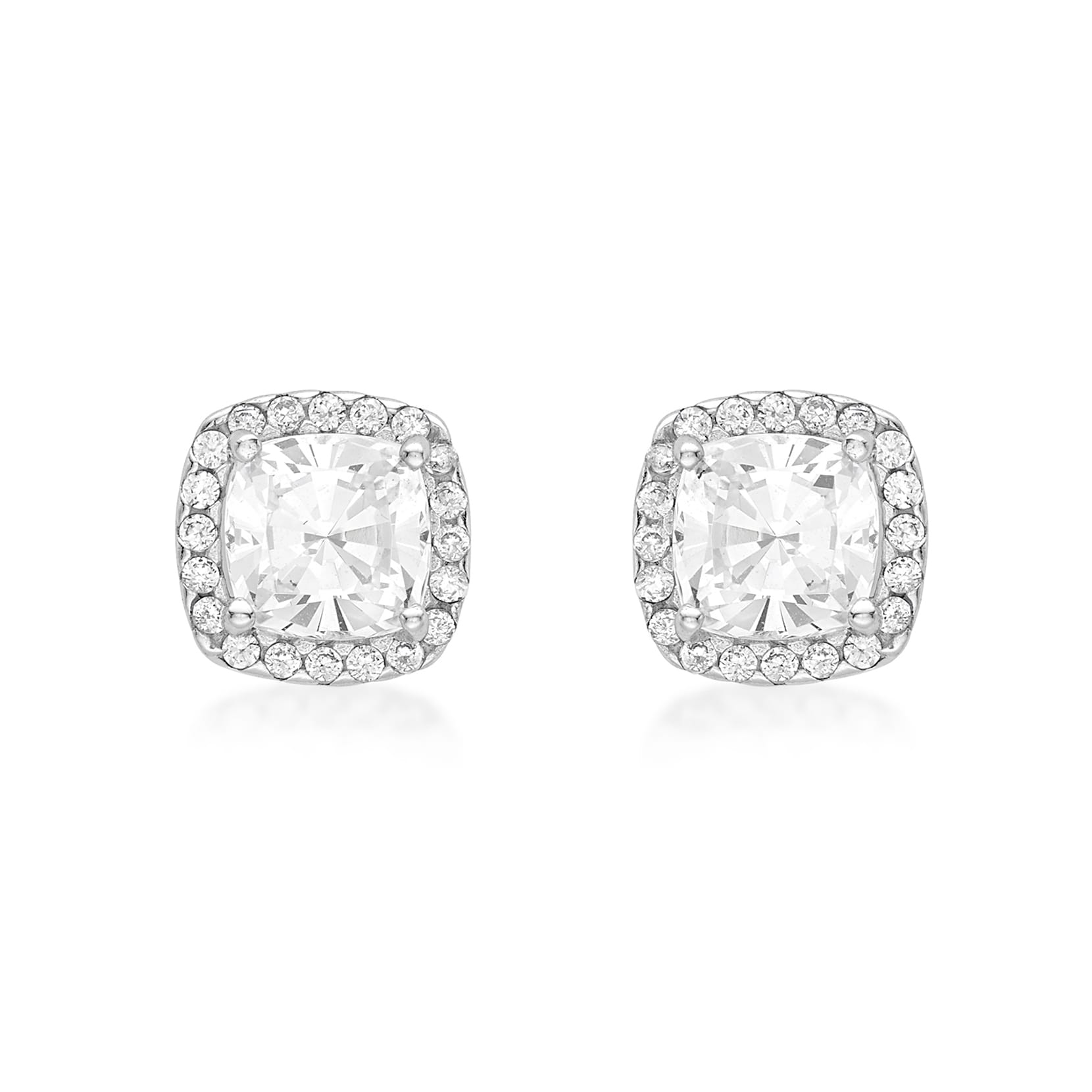 Goldsmiths 9ct White Gold Cushion Cut Cubic Zirconia Stud Earrings