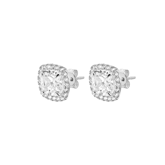 Goldsmiths 9ct White Gold Cushion Cut Cubic Zirconia Stud Earrings