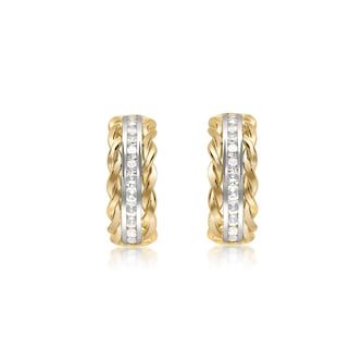 Goldsmiths 9ct Gold Cubic Zirconia Twist-Curved-Bar Drop Earrings