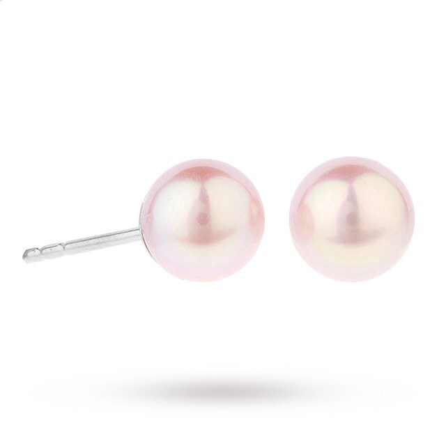 Goldsmiths 9ct White Gold 6.5-7mm Pink Fresh Water Pearl Stud Earrings