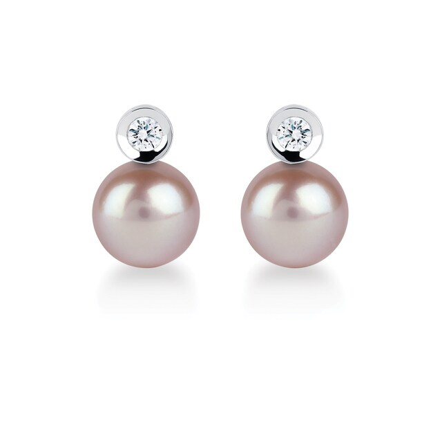 Mappin & Webb 18ct White Gold 8mm Pink Freshwater Pearl 0.10cttw Diamond Stud Earrings
