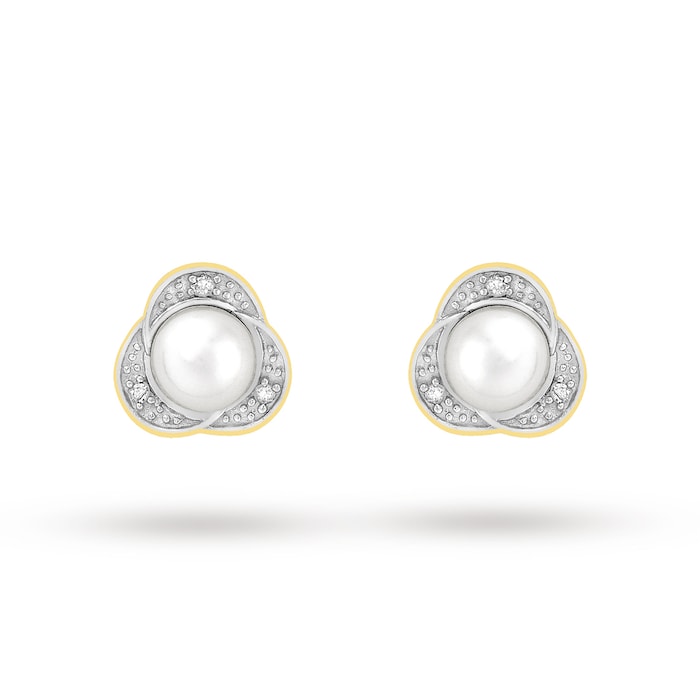 Goldsmiths 9ct Yellow Gold Diamond and Pearl Stud Earrings