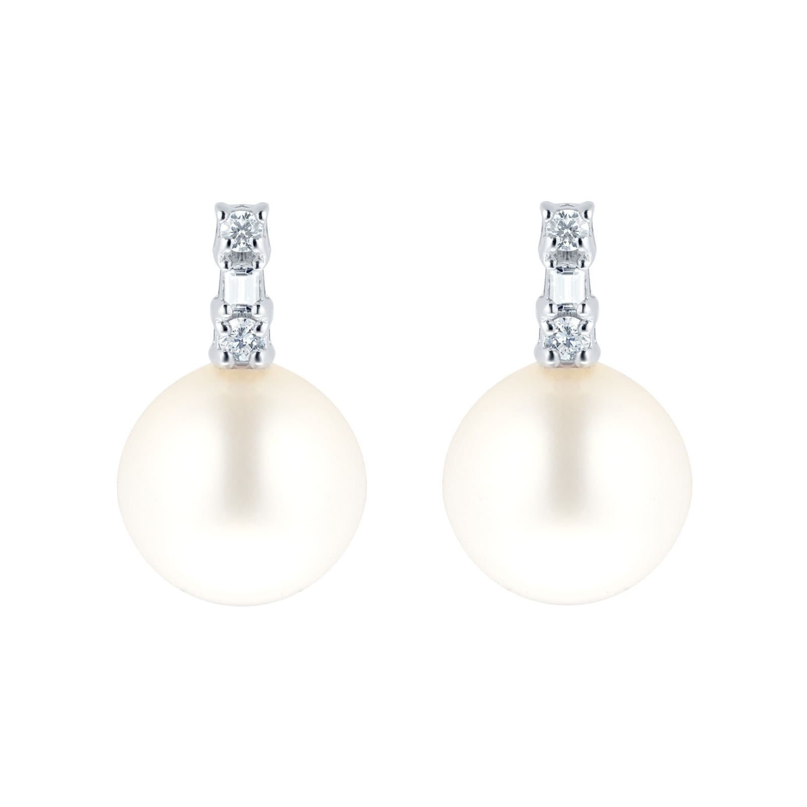 9ct White Gold Pearl & Diamond Baguette Stud Earrings