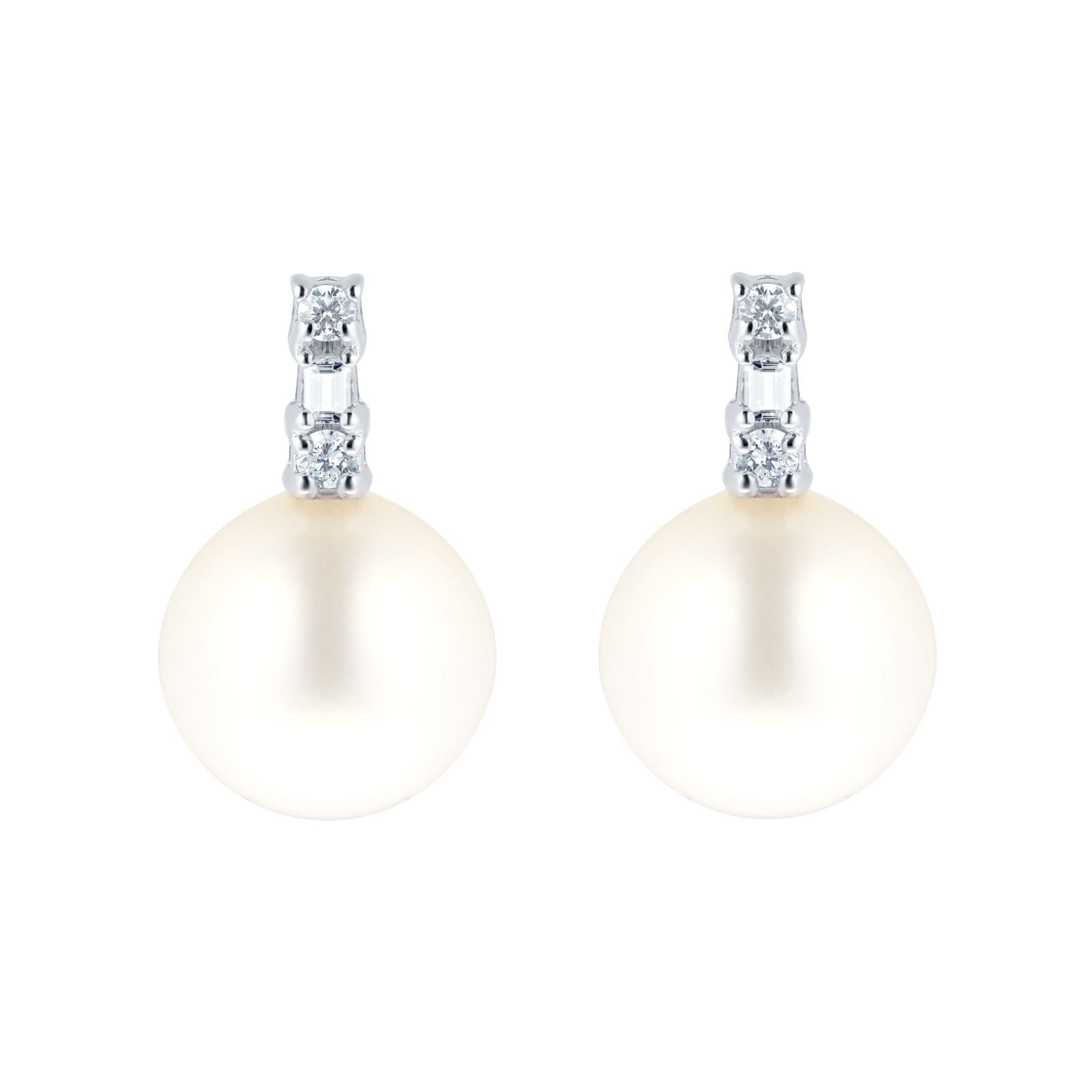 Best Luxury 
9ct White Gold Pearl 
Diamond Baguette Stud Earrings