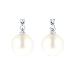 Goldsmiths 9ct White Gold Pearl & Diamond Baguette Stud Earrings