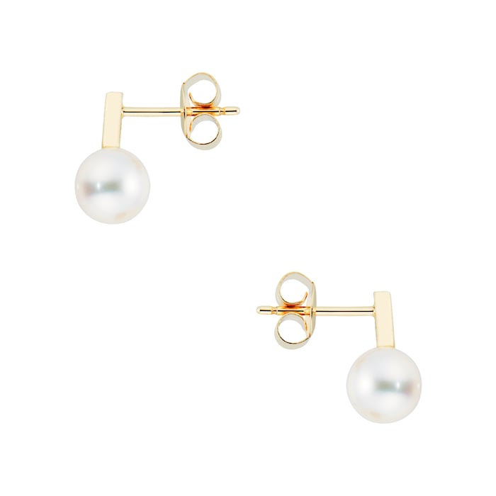 Goldsmiths 9ct Yellow Gold Pearl Bar Stud Earrings E30287A09Y | Goldsmiths