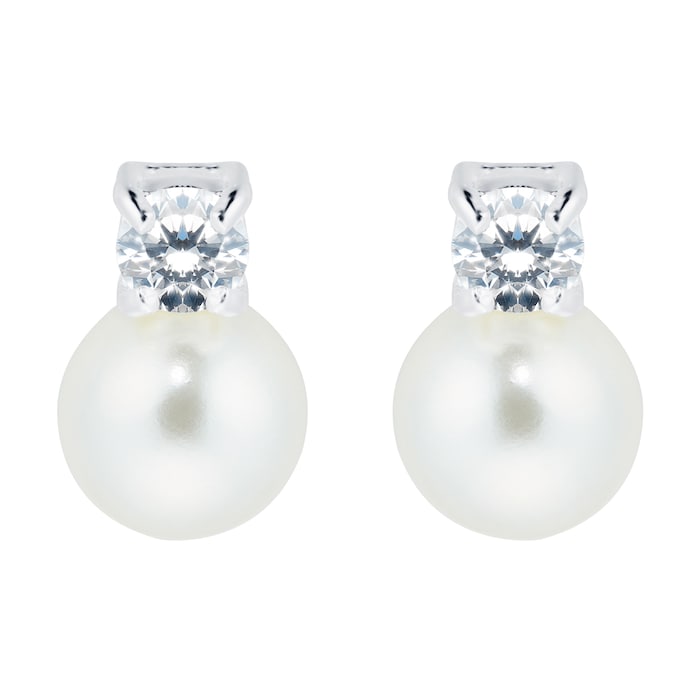 Goldsmiths Silver 7.5mm Pearl & Cubic Zirconia Simple Stud Earrings