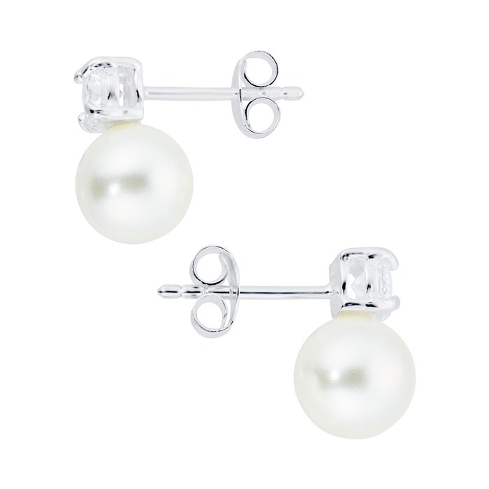 Goldsmiths Silver 7.5mm Pearl & Cubic Zirconia Simple Stud Earrings