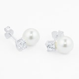 Goldsmiths Silver 7.5mm Pearl & Cubic Zirconia Simple Stud Earrings