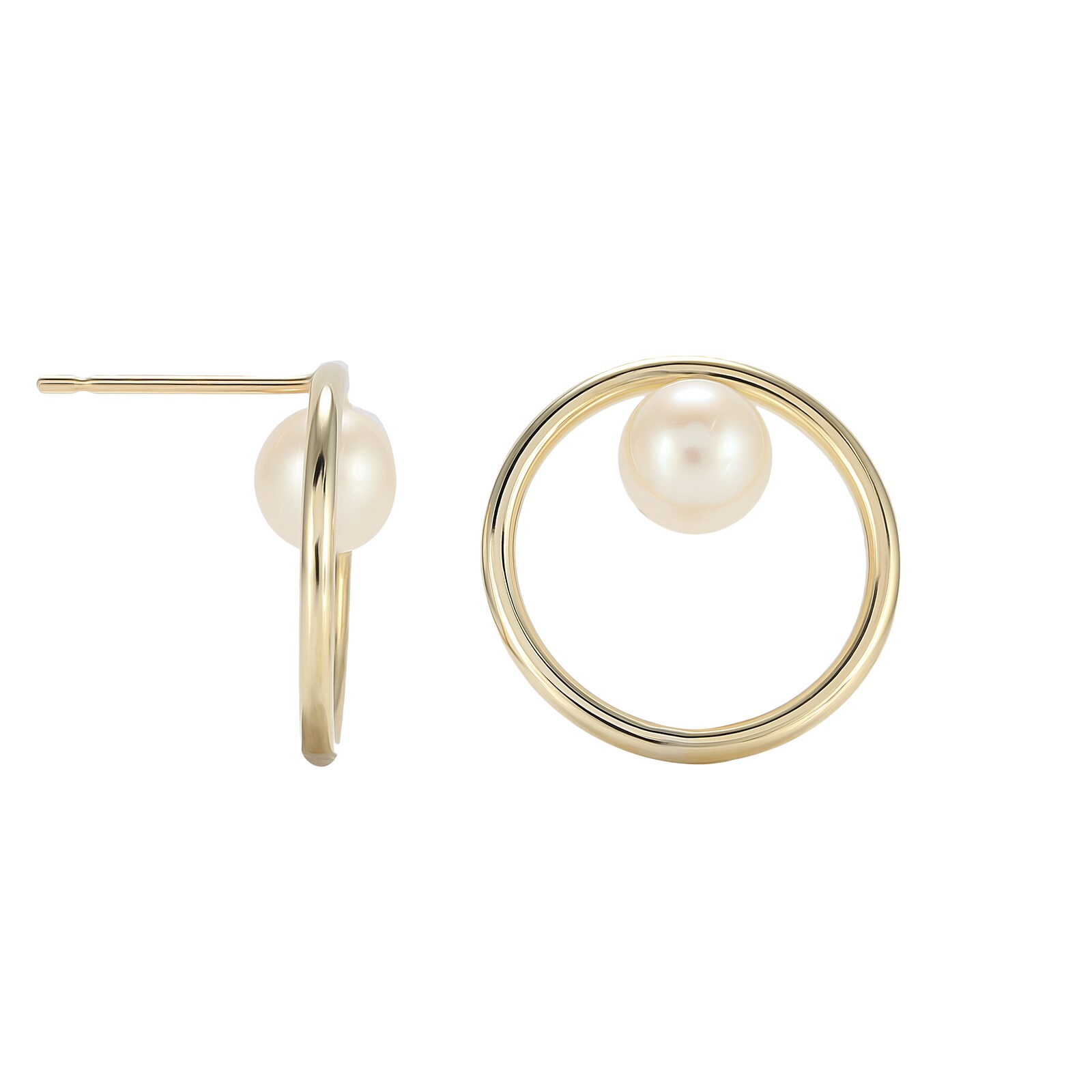 Goldsmiths 9ct Yellow Gold Pearl Circle Stud Earrings