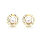 Goldsmiths 9ct Yellow Gold Fresh Water Pearl Cubic Zirconia Circle Stud Earrings