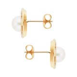 Goldsmiths 9ct Yellow Gold Fresh Water Pearl Cubic Zirconia Circle Stud Earrings