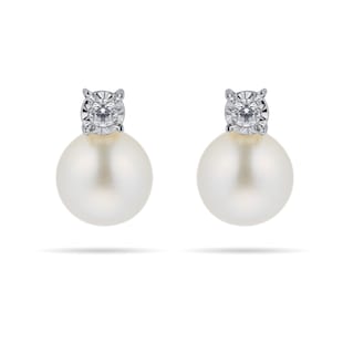 Goldsmiths 9ct White Gold Diamond and 6-6.5mm Fresh Water Pearl Earrings