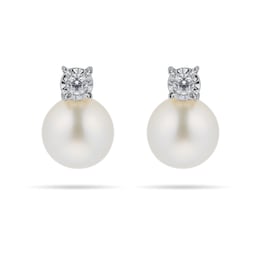 15070327 - 9ct White Gold Diamond and 6-6.5mm Fresh Water Pearl Earrings