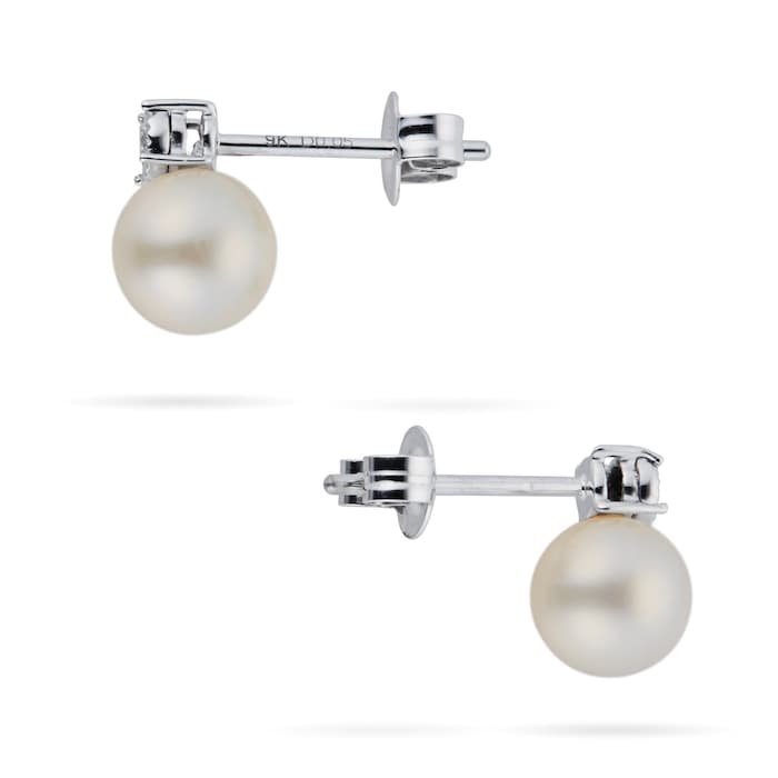 Goldsmiths 9ct White Gold Diamond and 6-6.5mm Fresh Water Pearl Earrings