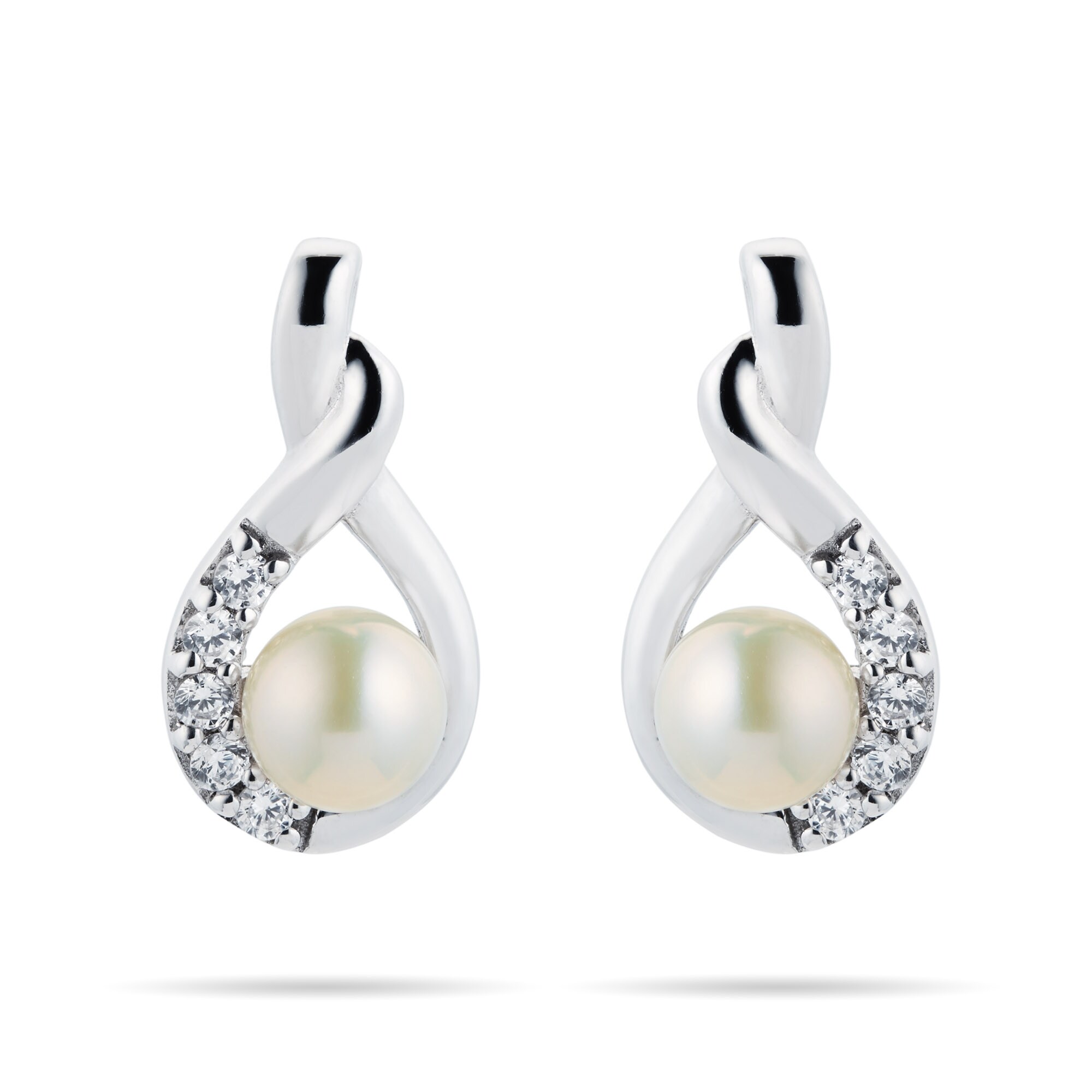 Goldsmiths Silver Cubic Zirconia Fluid Twist Pearl 5mm Stud Earrings