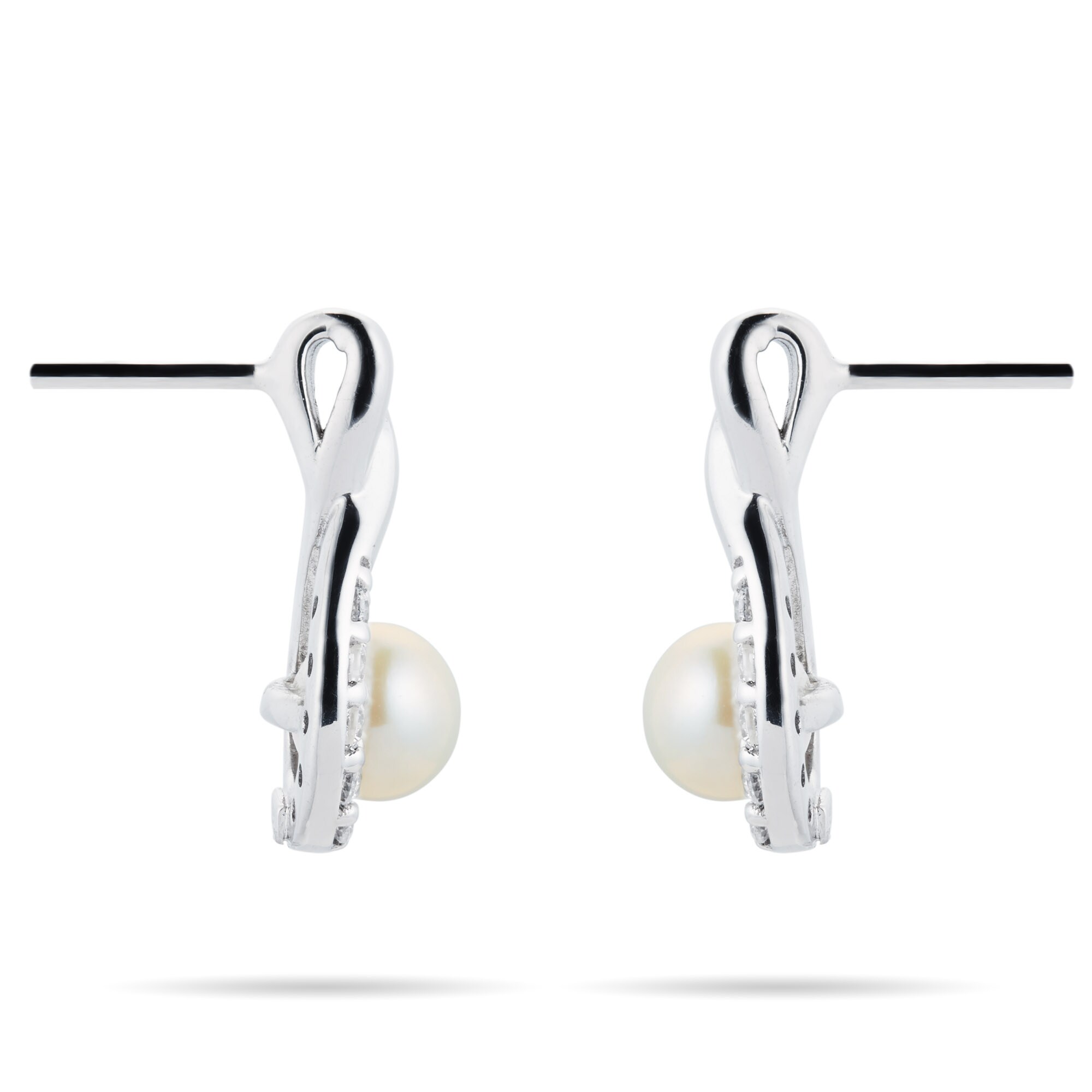 Goldsmiths Silver Cubic Zirconia Fluid Twist Pearl 5mm Stud Earrings