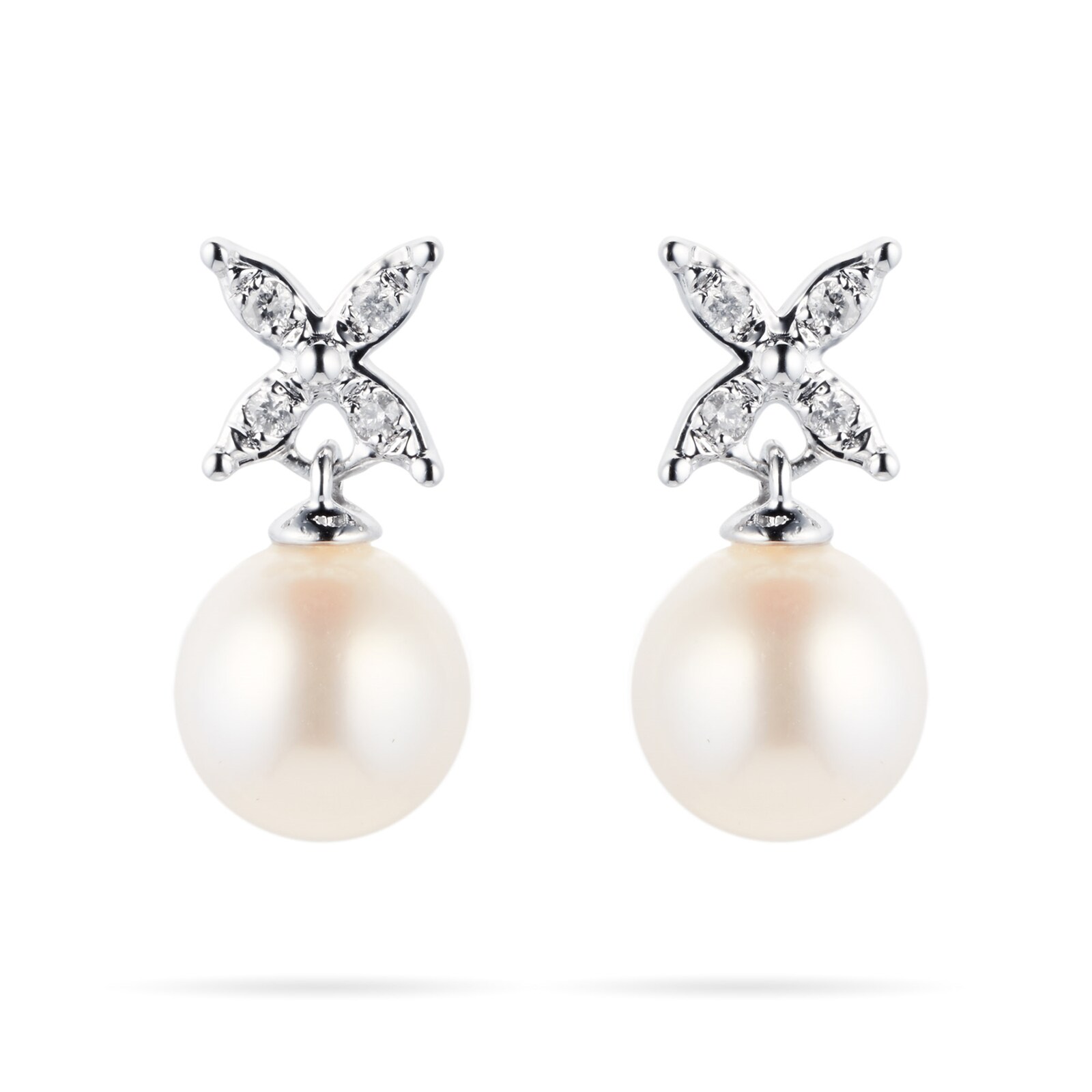 Goldsmiths 9ct White Gold Floral 7-7.5mm Fresh Water Pearl Earrings