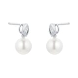 Goldsmiths 9ct White Gold 6-6.5mm Fresh Water Pearl & Diamond Drop Earrings