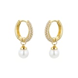 Goldsmiths 9ct Yellow Gold Fresh Water Pearl & Cubic Zirconia Huggie Earrings
