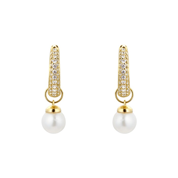 Goldsmiths 9ct Yellow Gold Fresh Water Pearl & Cubic Zirconia Huggie Earrings