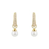 Goldsmiths 9ct Yellow Gold Fresh Water Pearl & Cubic Zirconia Huggie Earrings