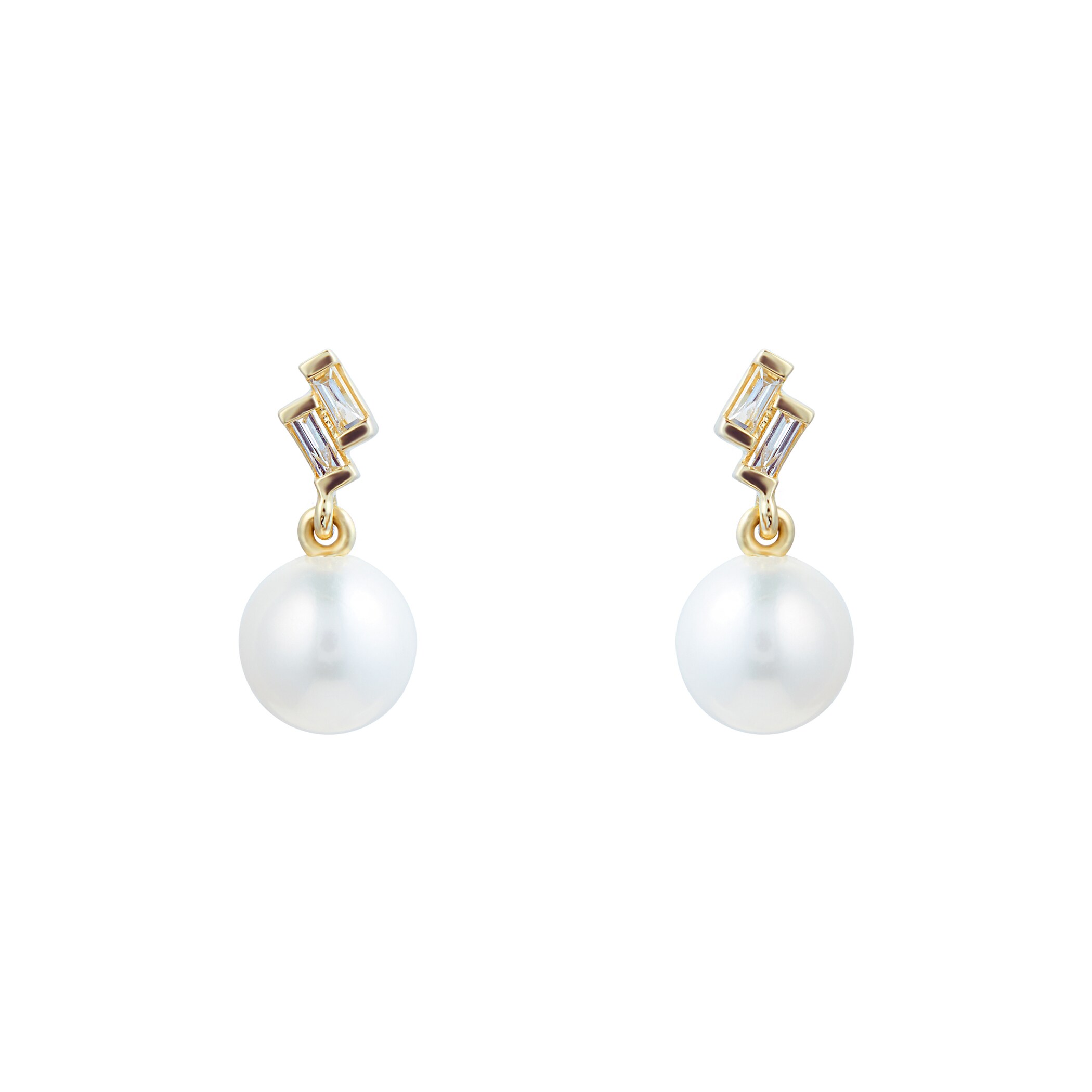 Goldsmiths 9ct Yellow Gold Fresh Water Pearl & Diamond Drop Earrings