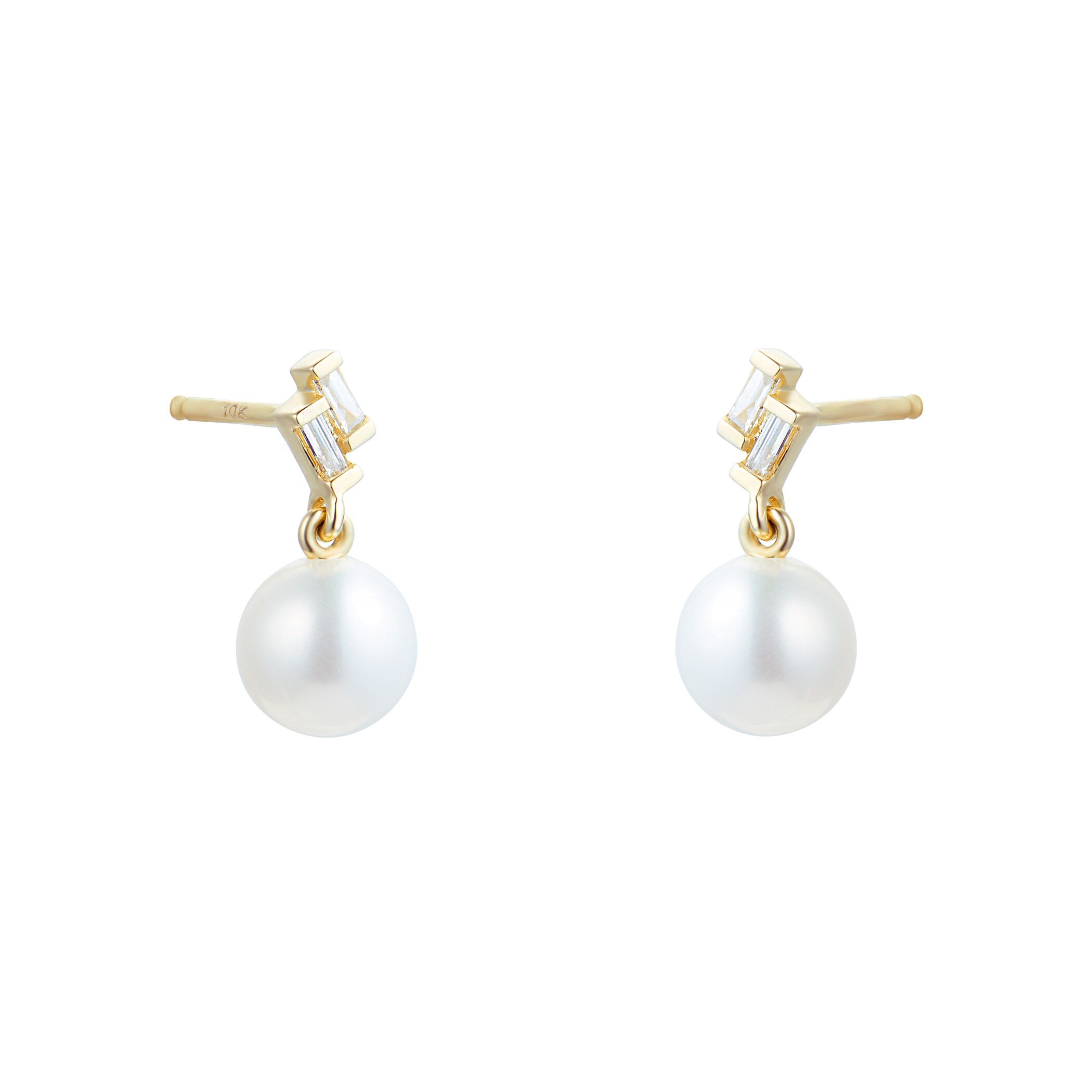 Goldsmiths 9ct Yellow Gold Fresh Water Pearl & Diamond Drop Earrings