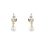 Goldsmiths 9ct Yellow Gold Pearl & Cubic Zirconia Floral Drop Earrings