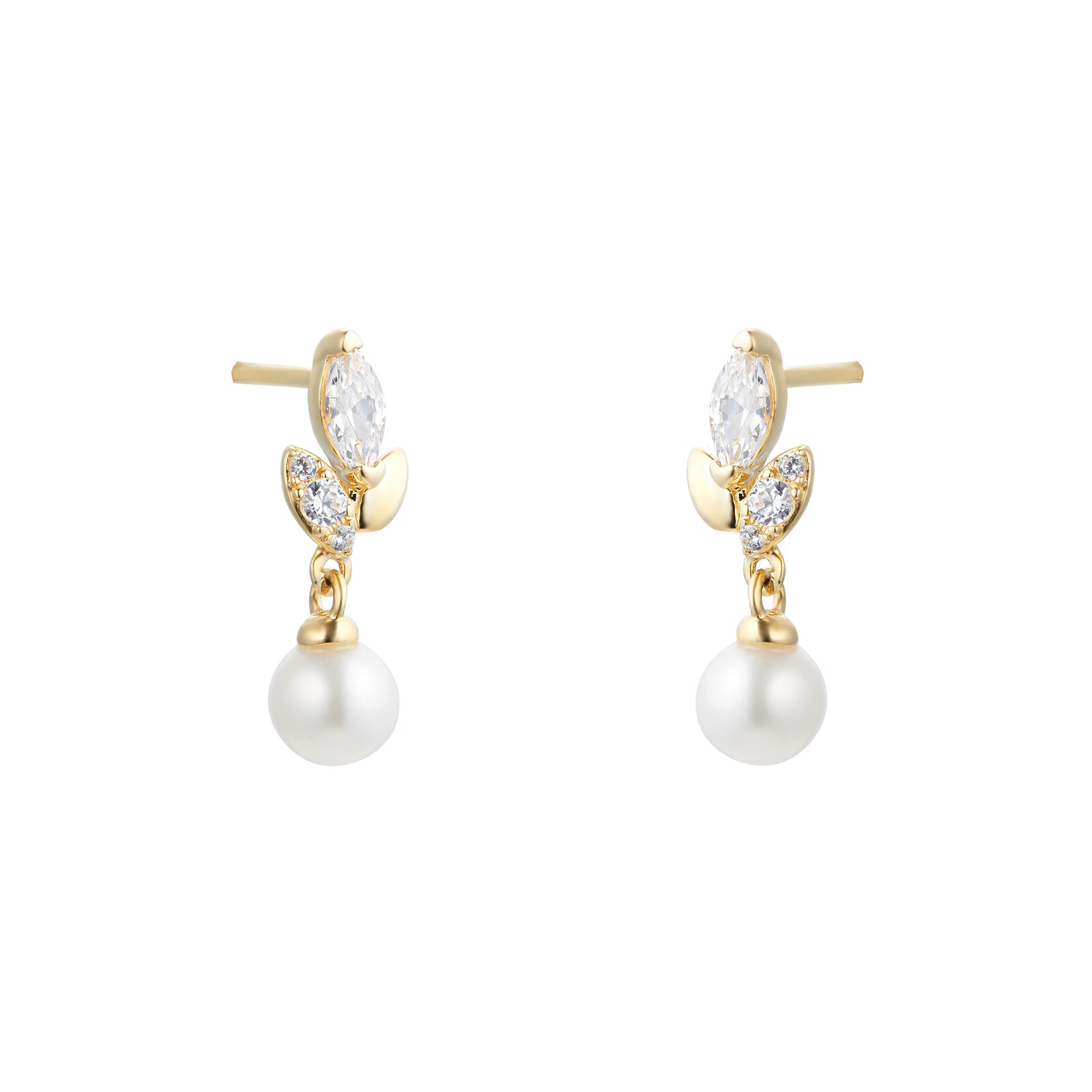 9ct Yellow Gold Pearl and Cubic Zirconia Drop Earrings