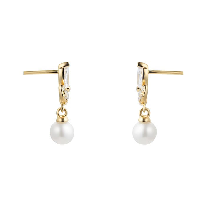 Goldsmiths 9ct Yellow Gold Pearl & Cubic Zirconia Floral Drop Earrings