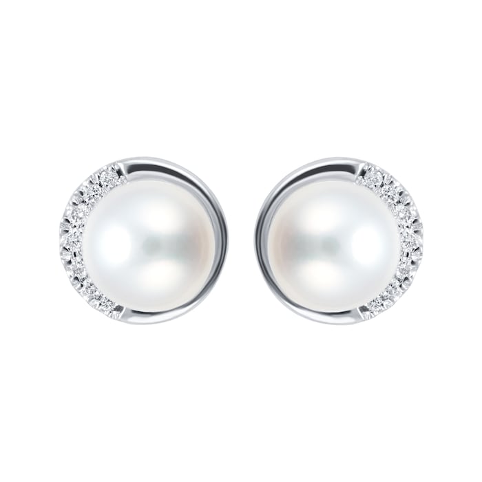 Goldsmiths 9ct White Gold Cultured Fresh Water Pearl & Diamond Stud Earrings