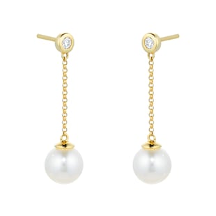 Mappin & Webb 18ct Yellow Gold Freshwater Pearl & Diamond Drop Earrings
