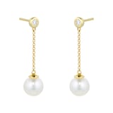Mappin & Webb 18ct Yellow Gold Freshwater Pearl & Diamond Drop Earrings