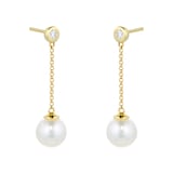 Mappin & Webb 18ct Yellow Gold Freshwater Pearl & Diamond Drop Earrings