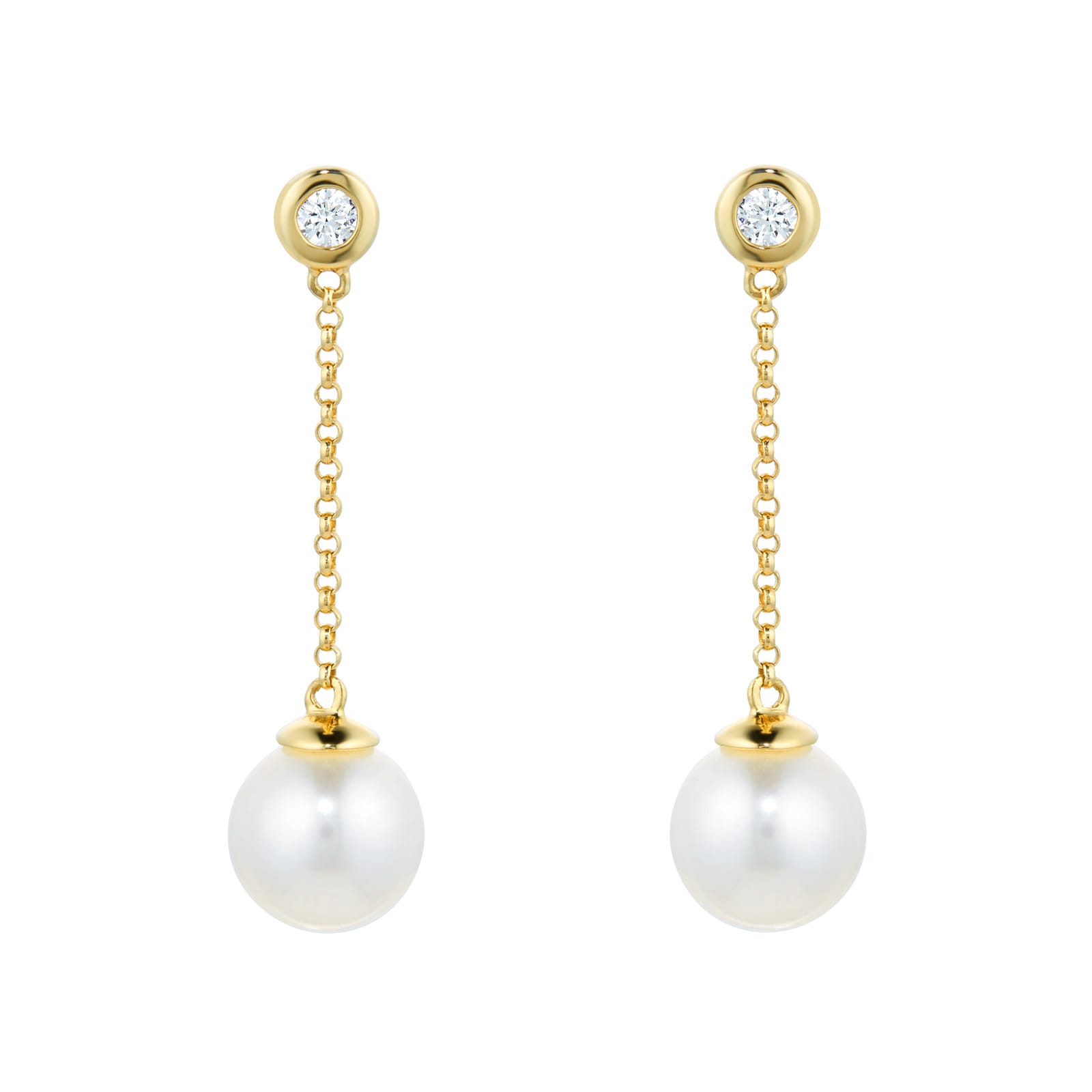 Mappin & Webb 18ct Yellow Gold Freshwater Pearl & Diamond Drop Earrings Mappin & Webb 18ct Yellow Gold Freshwater Pearl & Diamond Drop Earrings