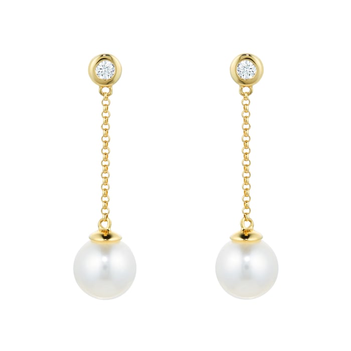 Mappin&Webb 18ct Yellow Gold Freshwater Pearl & Diamond Drop Earrings