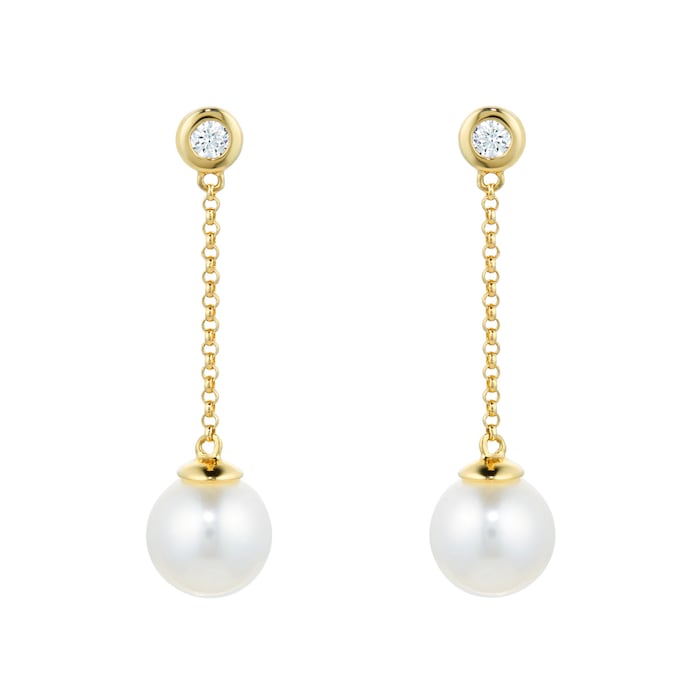 Mappin&Webb 18ct Yellow Gold Freshwater Pearl & Diamond Drop Earrings