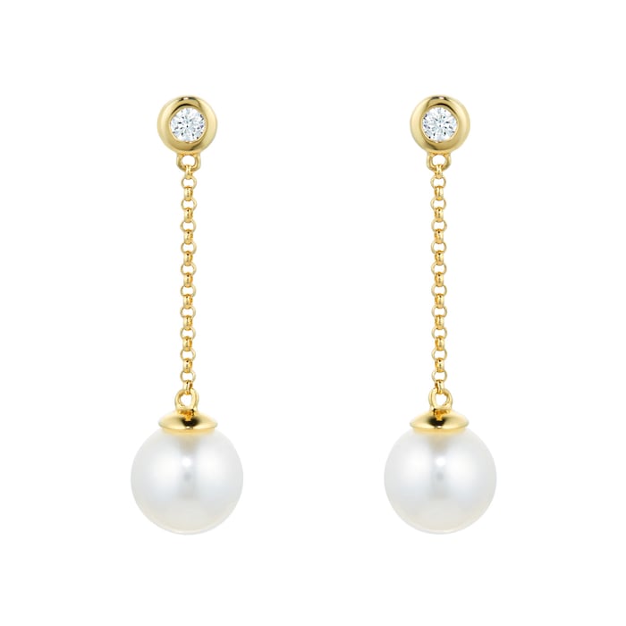 Mappin & Webb 18ct Yellow Gold Freshwater Pearl & Diamond Drop Earrings