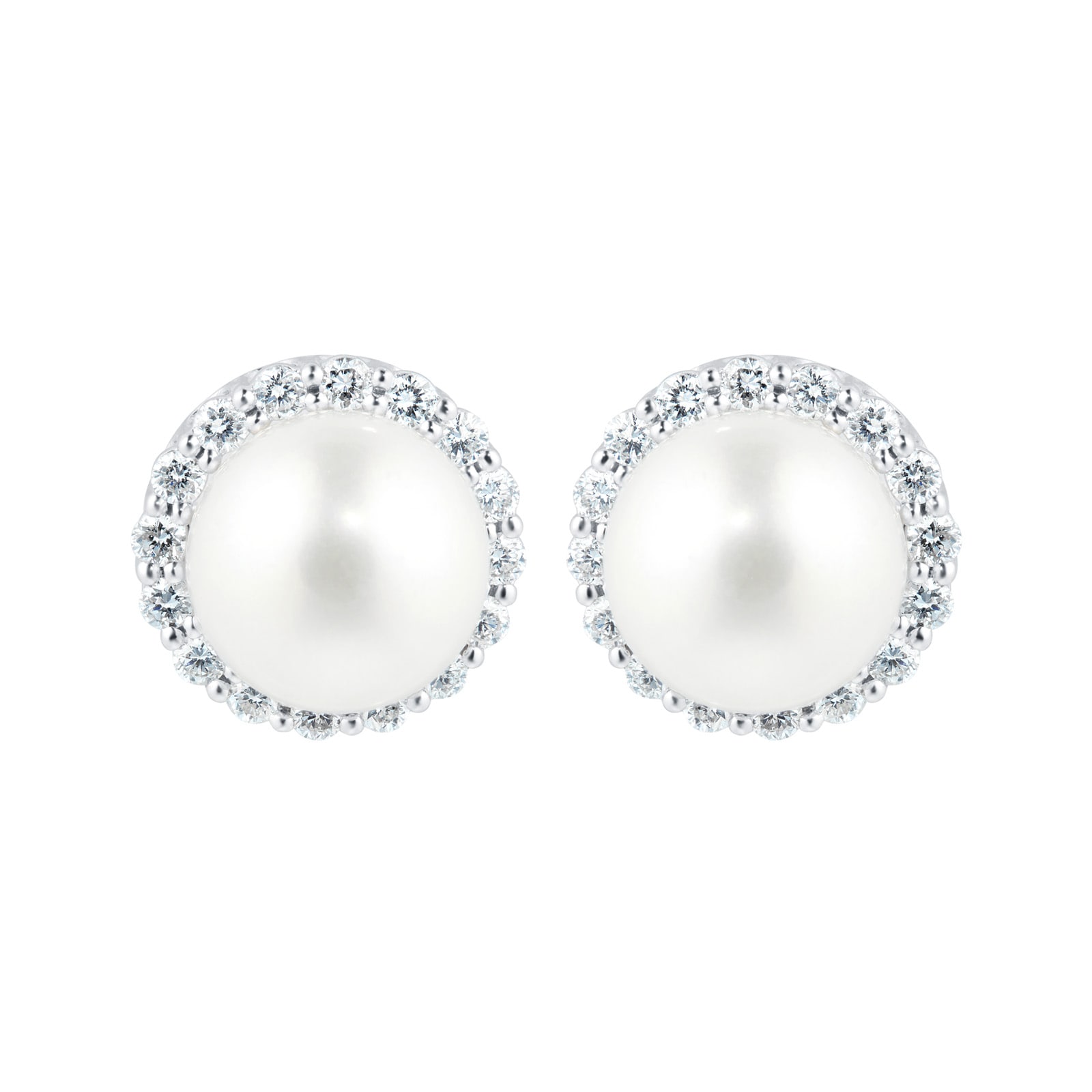 Mappin & Webb 18ct White Gold Freshwater Pearl & Diamond Halo Stud Earrings Mappin & Webb 18ct White Gold Freshwater Pearl & Diamond Halo Stud Earrings
