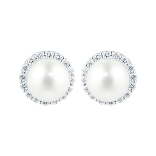 Mappin & Webb 18ct White Gold Freshwater Pearl & Diamond Halo Stud Earrings