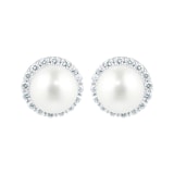 Mappin & Webb 18ct White Gold Freshwater Pearl & Diamond Halo Stud Earrings