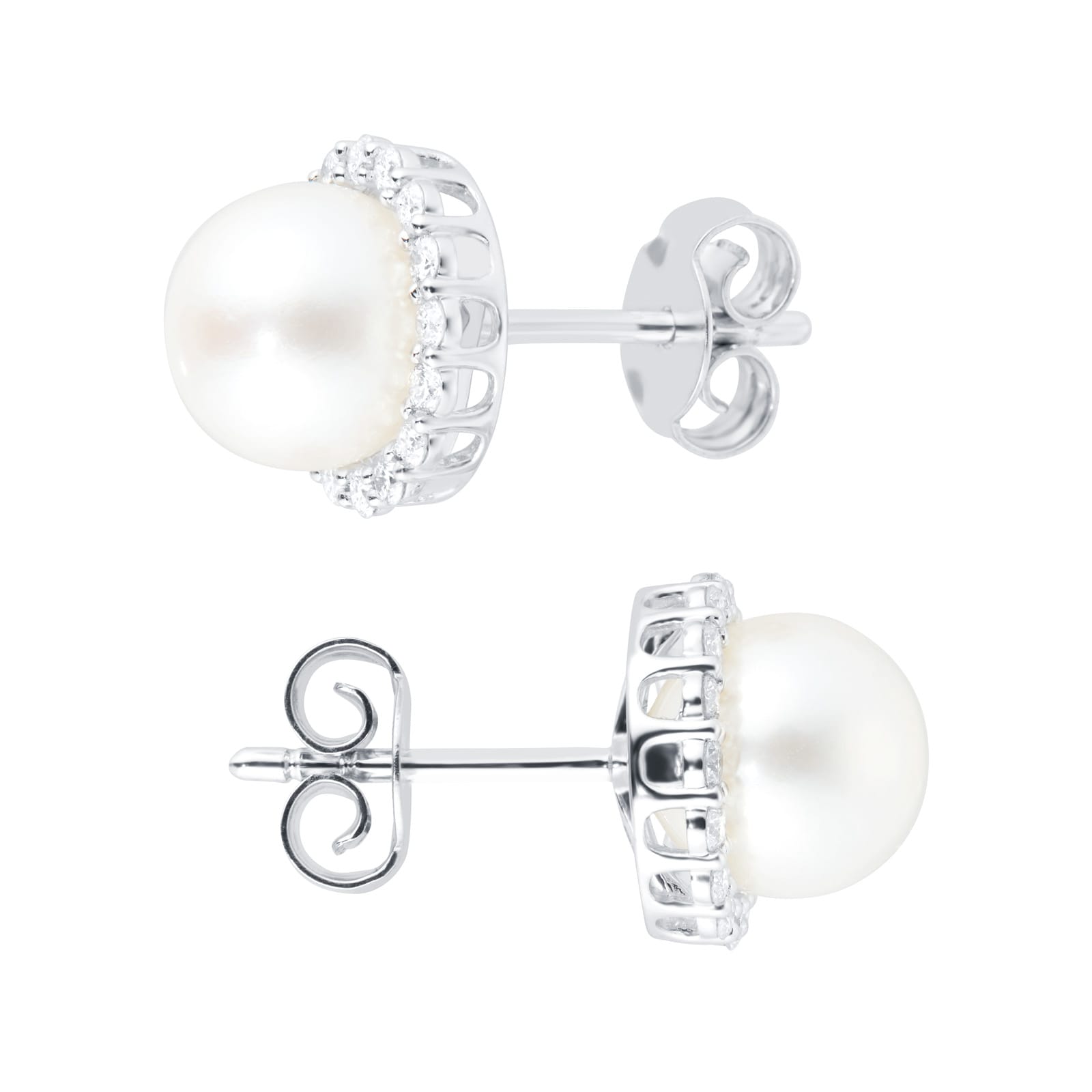 Mappin & Webb 18ct White Gold Freshwater Pearl & Diamond Halo Stud Earrings Mappin & Webb 18ct White Gold Freshwater Pearl & Diamond Halo Stud Earrings