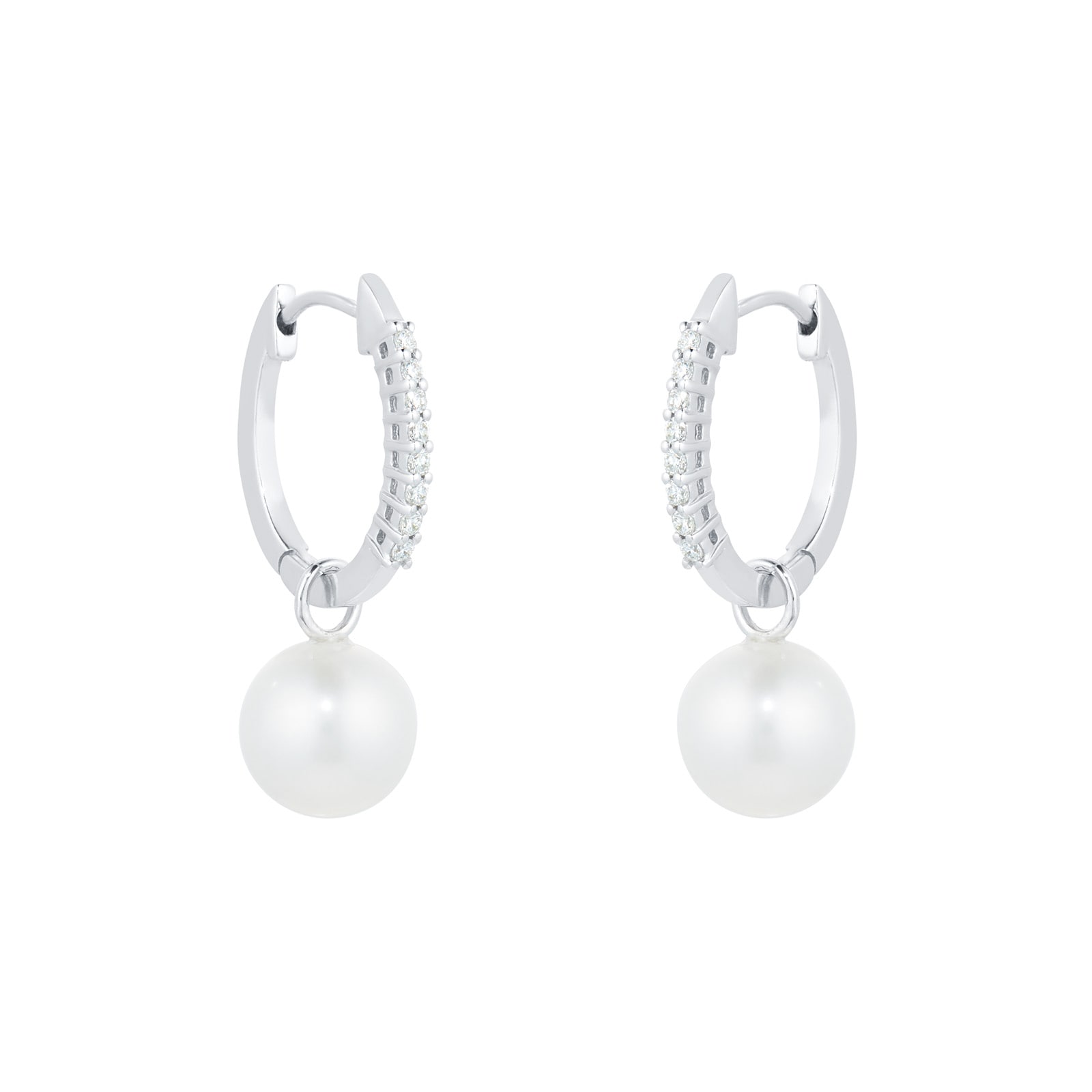 Mappin & Webb 18ct White Gold Freshwater Pearl & Diamond Hoop Earrings Mappin & Webb 18ct White Gold Freshwater Pearl & Diamond Hoop Earrings