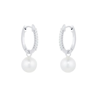 Mappin & Webb 18ct White Gold Freshwater Pearl & Diamond Hoop Earrings